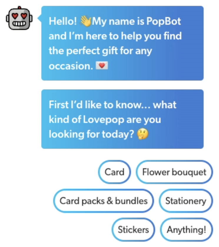 PopBot's intro message